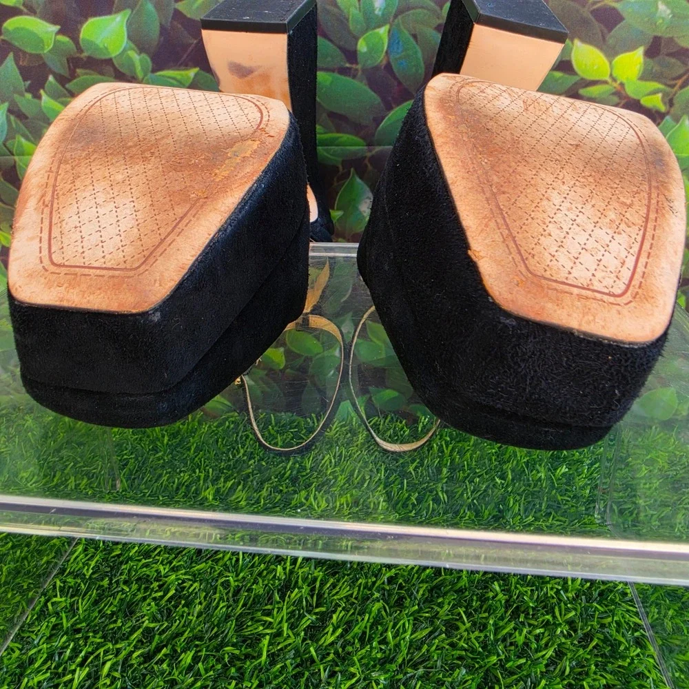 Jessica Simpson Black Suede Platform Flared Block Heel Ankle Strap Pumps Size 9M